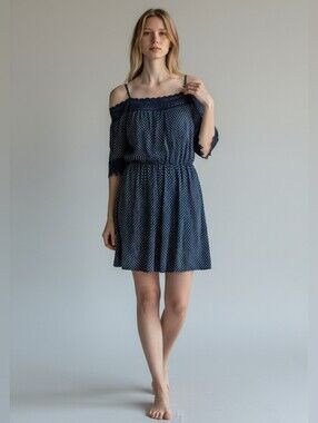 Faded Rose Navy Polka Dot Off-Shoulder Mini Dress